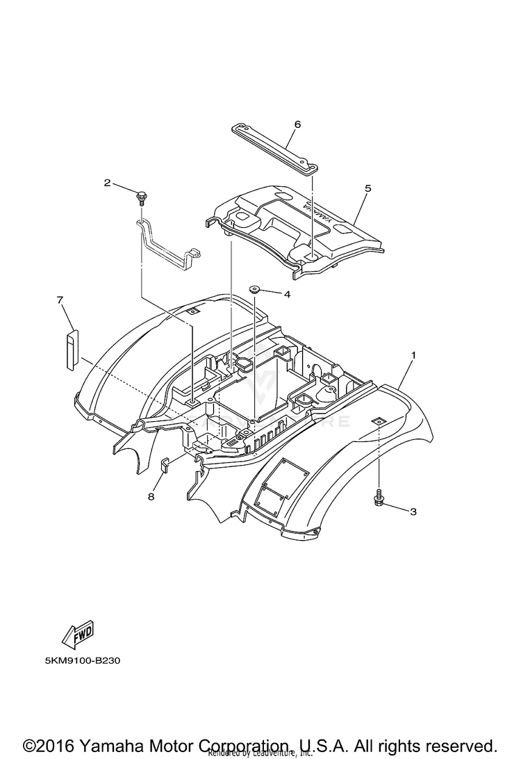 Rear Fender GRIZZLY 660 - YFM66FAT - 2005 Schematic