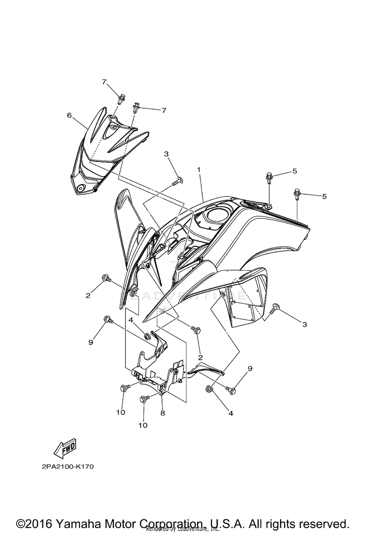 Front Fender RAPTOR 125 - YFM125RBL - 2012 Schematic