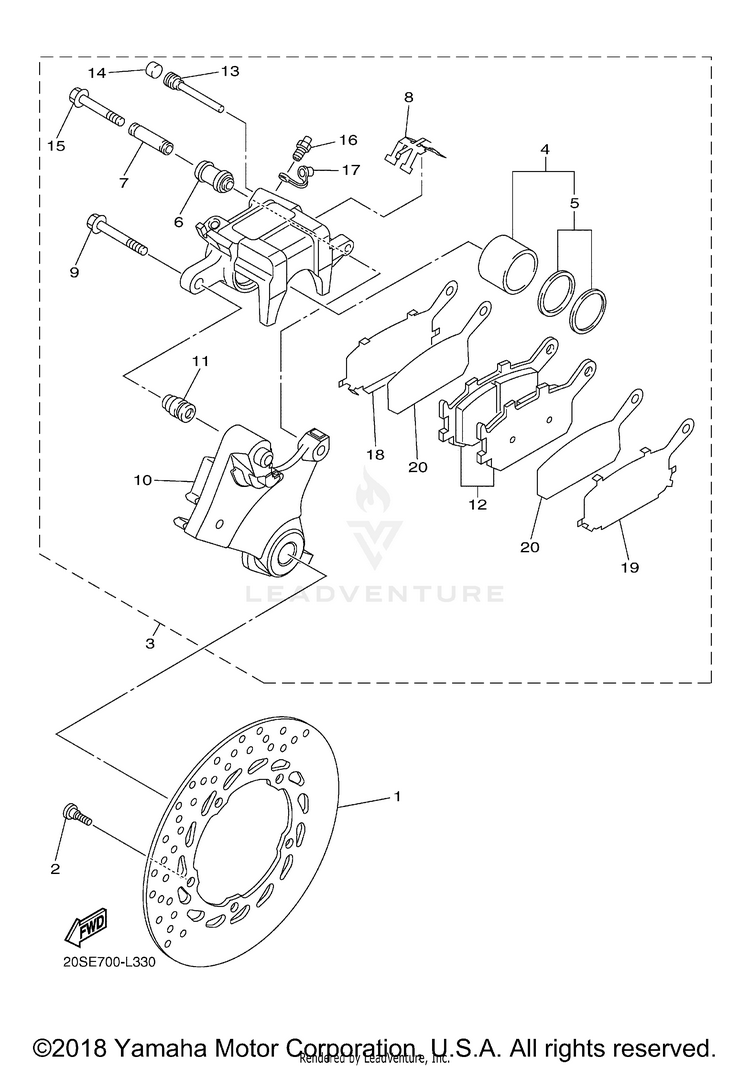 Rear Brake Caliper FZ6R - FZ6RBCB - 2012 Schematic