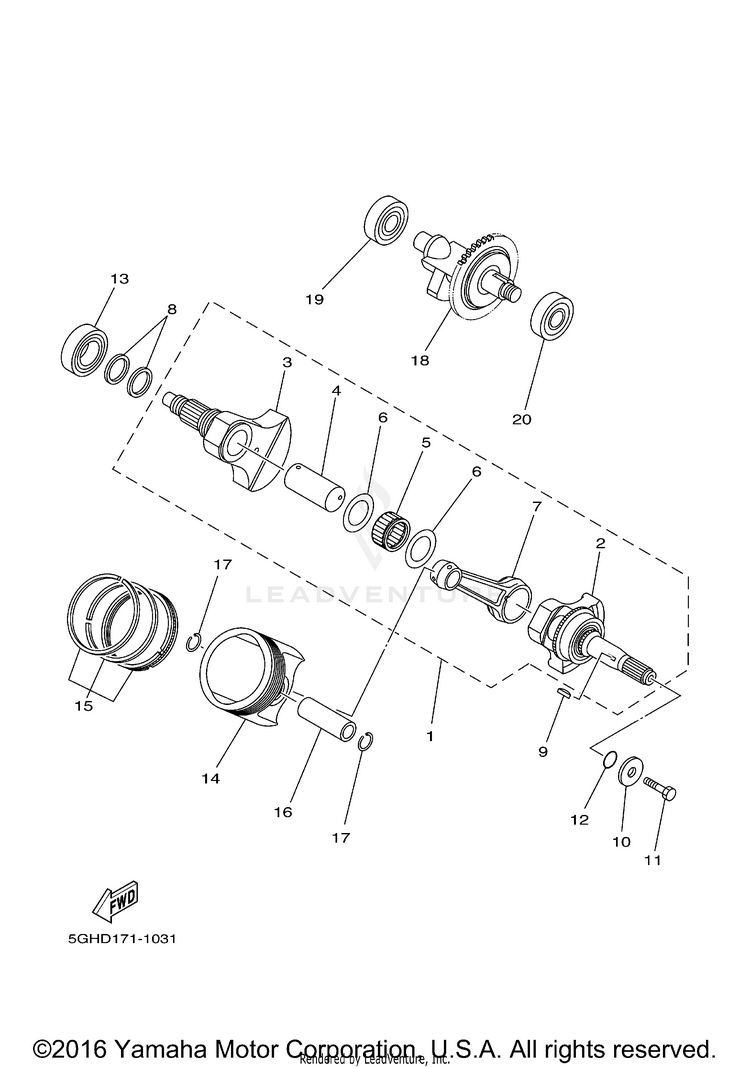 Crankshaft Piston GRIZZLY 400 4WD - YFM4FGX - 2008 Schematic