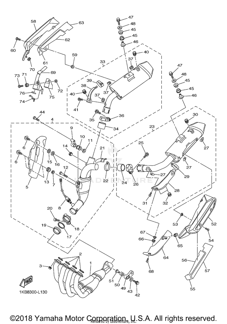 Exhaust YZFR1 - YZFR1BCB - 2012 Schematic