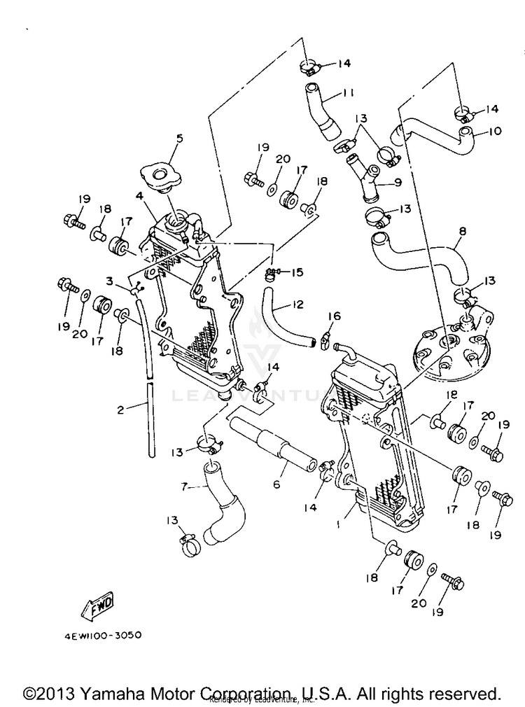 Radiator Hose YZ250E - 1993 Schematic