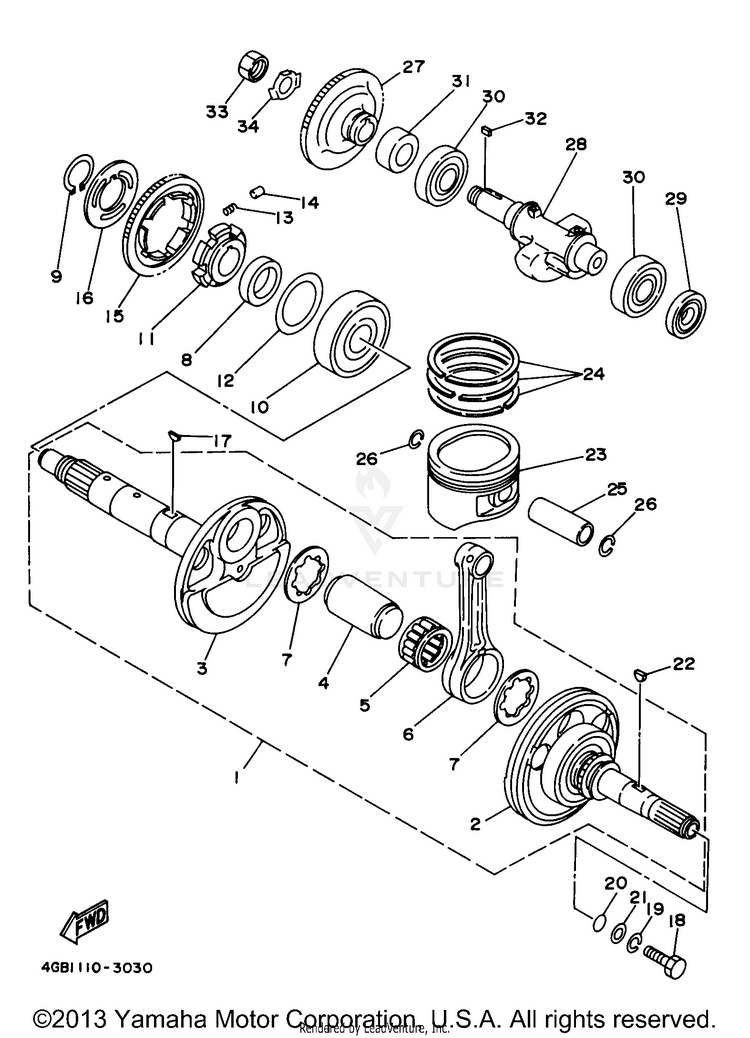 Crankshaft Piston KODIAK 4WD - YFM400FWJ - 1997 Schematic