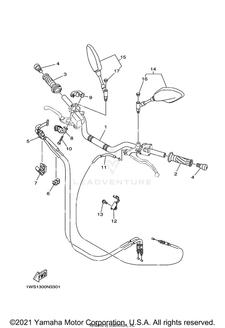 Steering Handle Cable FZ07 - FZ07FCGY - 2015 Schematic