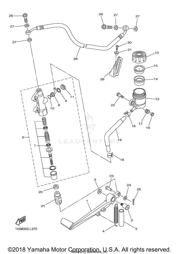 Rear Master Cylinder YZFR1 - YZFR1BCB - 2012 Schematic