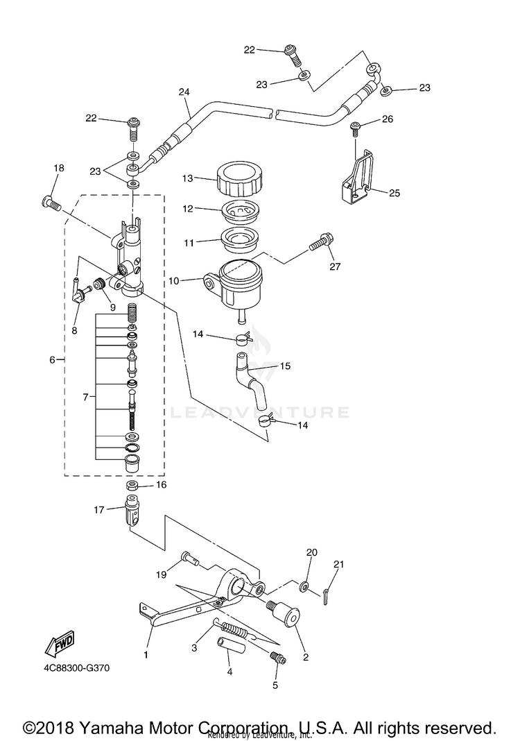 Rear Master Cylinder R1 - YZFR1XCB - 2008 Schematic