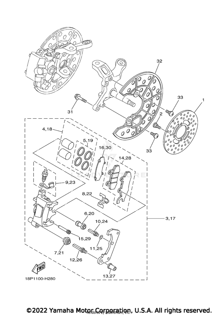Front Brake Caliper YFZ450R SE - YFZ45YSSNB - 2022 Schematic