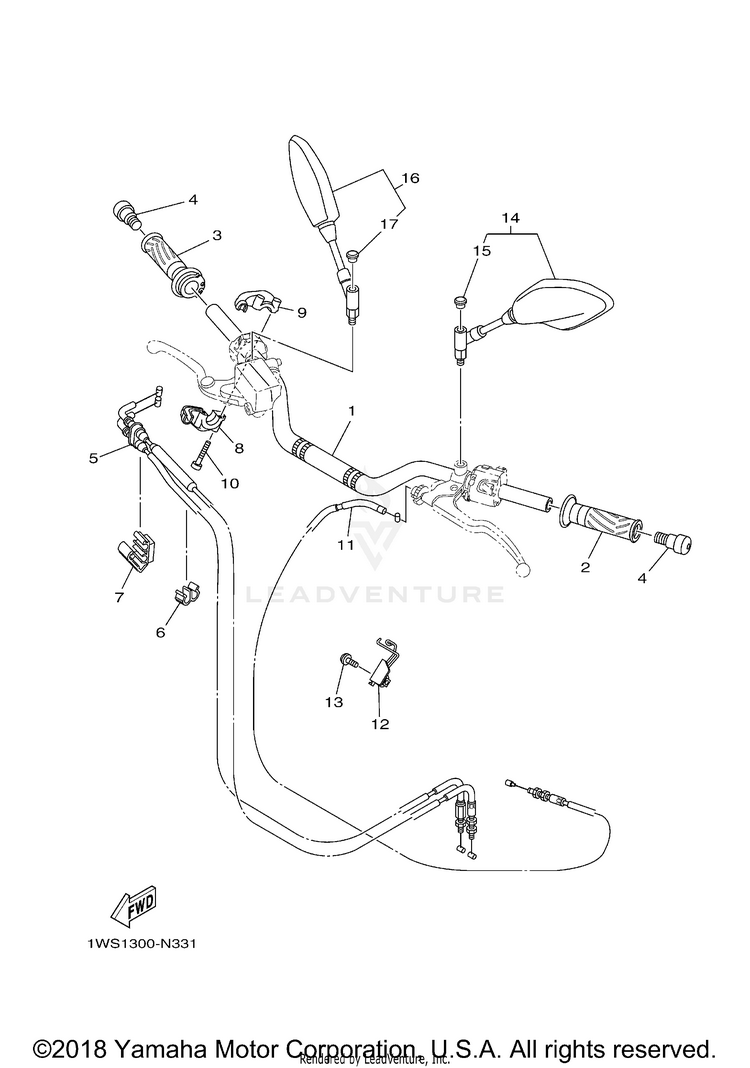 Steering Handle Cable FZ07 - FZ07GCGY - 2016 Schematic