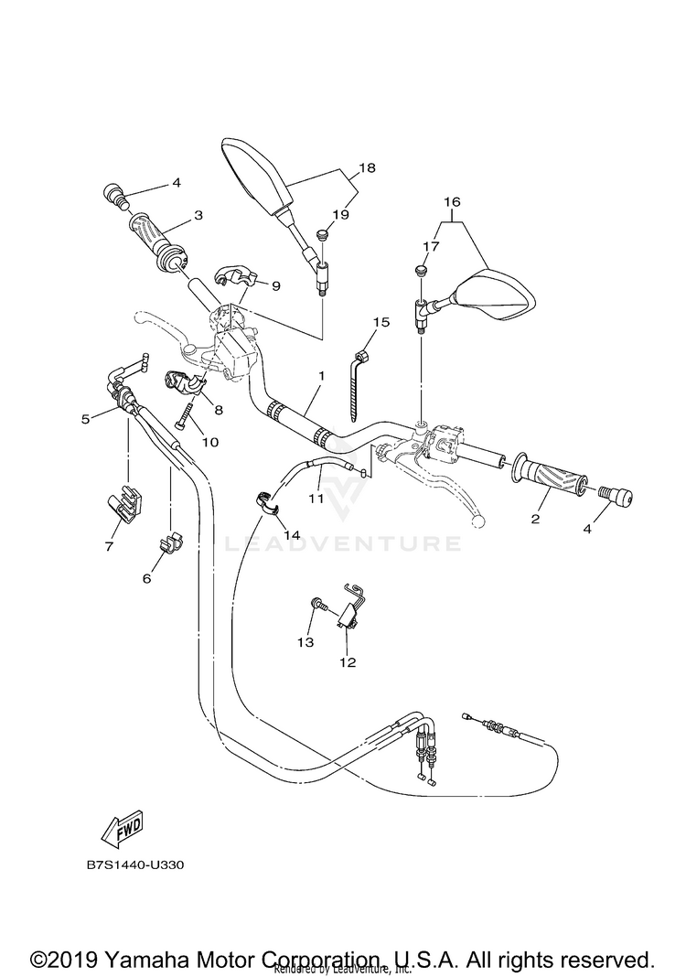 Steering Handle Cable MT07 - MT07KCB - 2019 Schematic