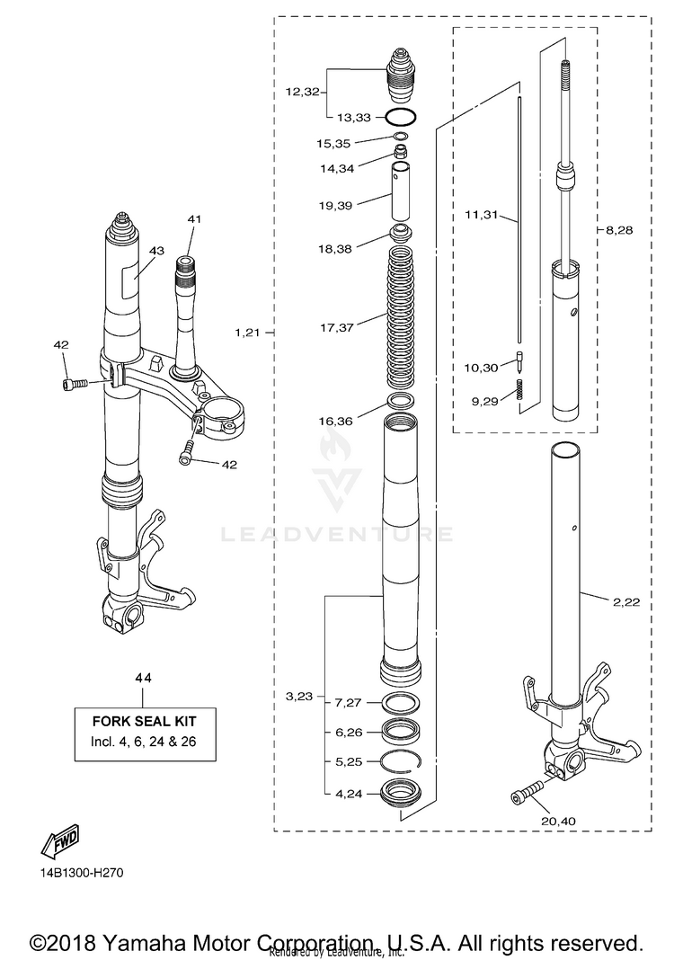 Front Fork YZFR1 - YZFR1YCL - 2009 Schematic