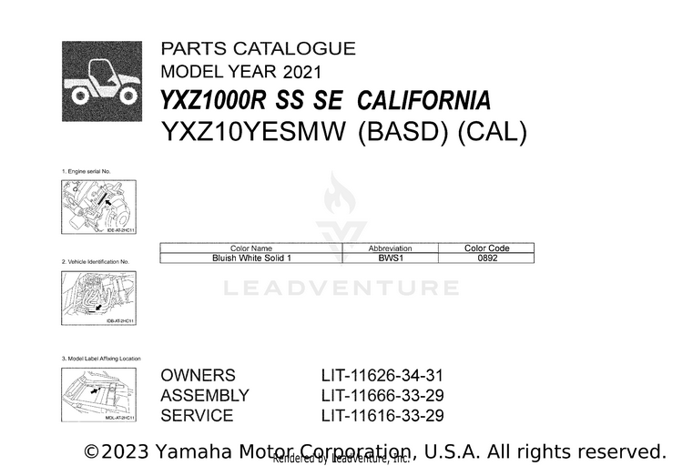 1 Title Page YXZ1000R SS SE CAL - YXZ10YESMW - 2021 Schematic