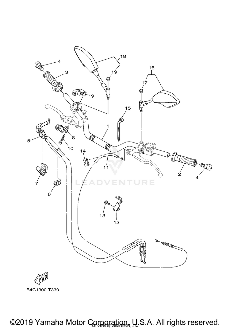 Steering Handle Cable MT07 - MT07JCGY - 2018 Schematic