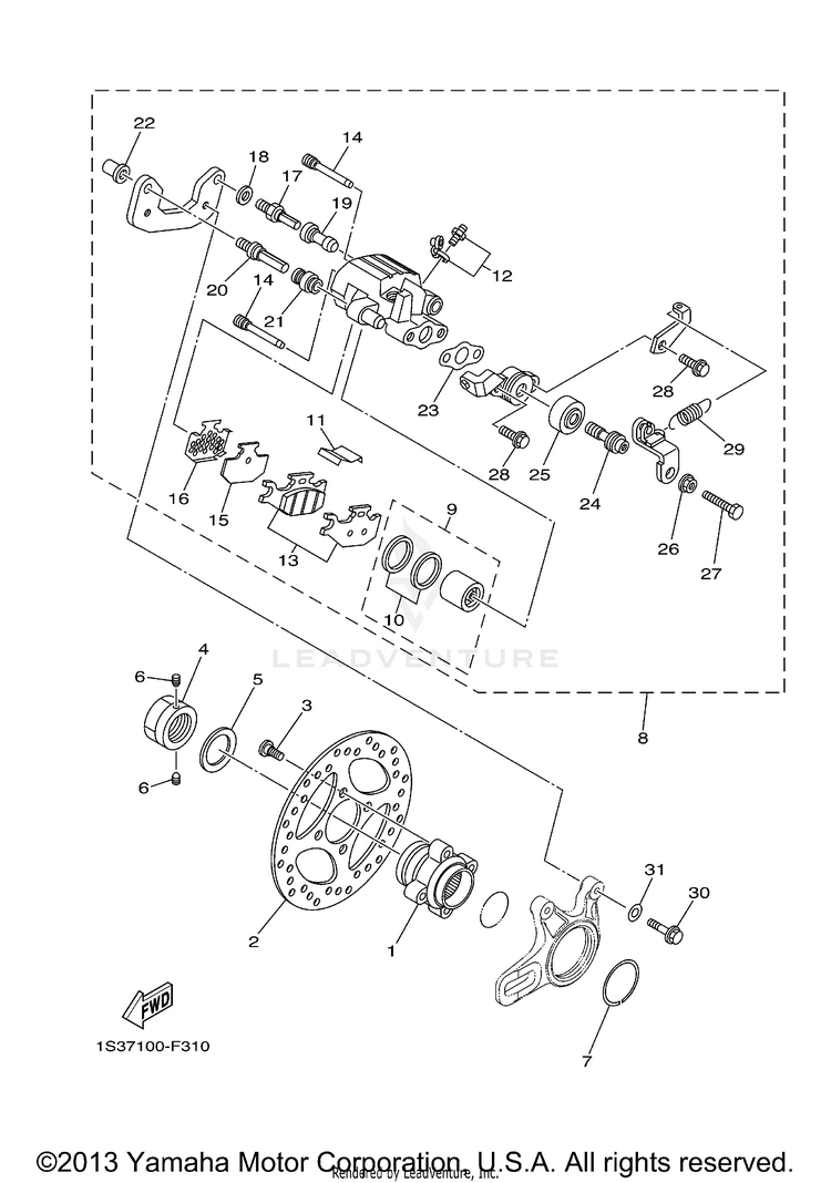 Rear Brake Caliper RAPTOR 700R - YFM7RBL - 2012 Schematic