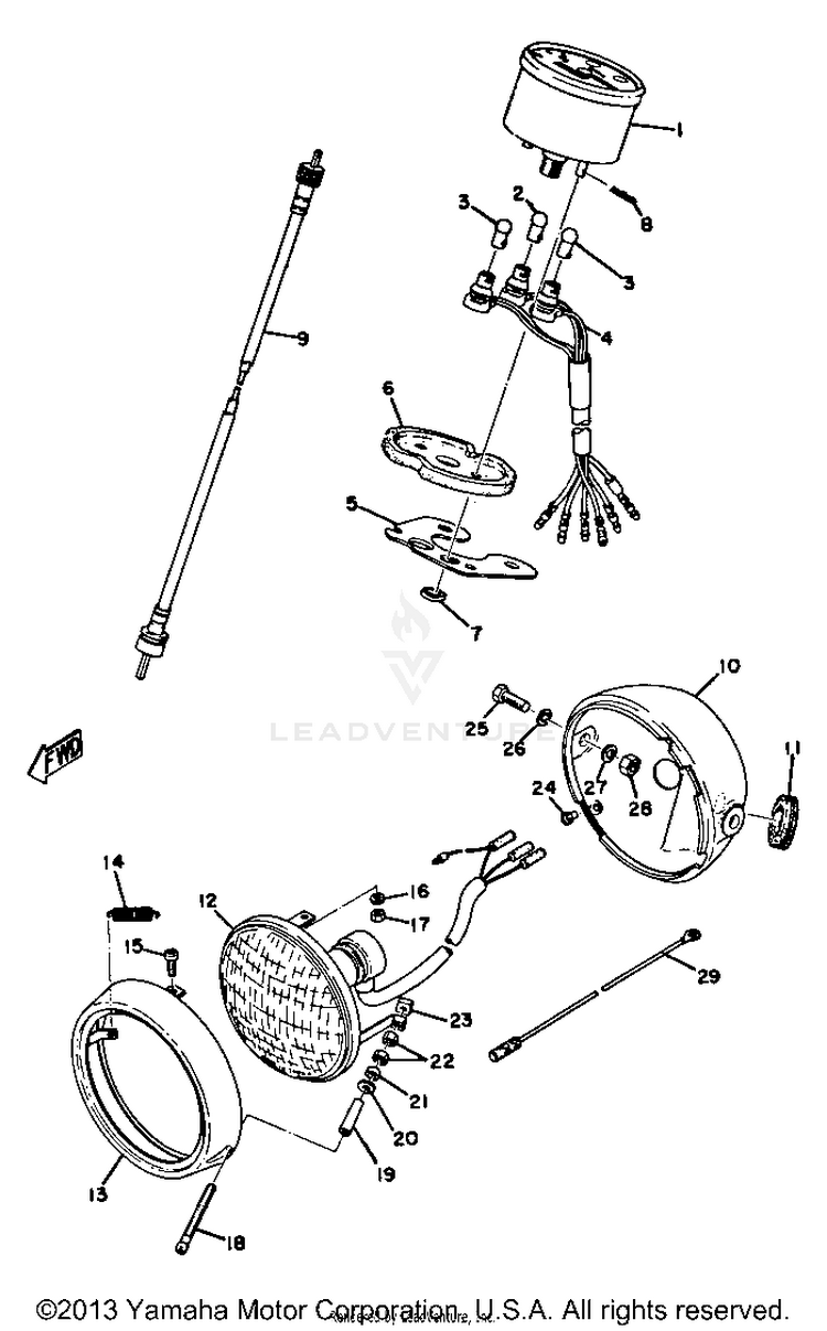 Headlight - Speedometer GT80A - 1974 Schematic