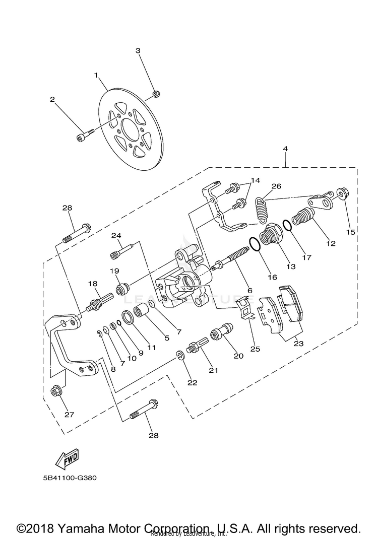 Rear Brake Caliper 2 RHINO 700 HUNTER EDI - YXR7FHB - 2012 Schematic
