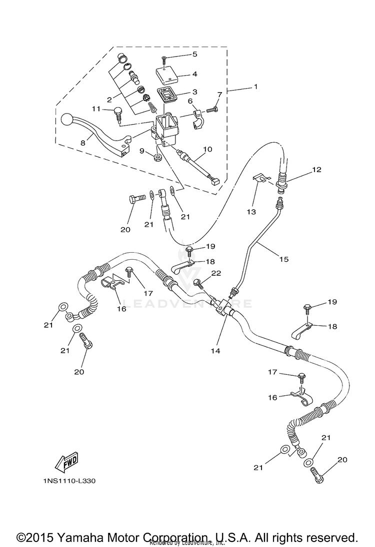 Front Master Cylinder GRIZZLY 350 4WD - YFM35FGDGR - 2013 Schematic