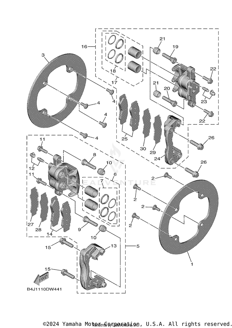 Rear Brake Caliper WOLVERINE RMAX 2 - YXE10WPAMS - 2021 Schematic