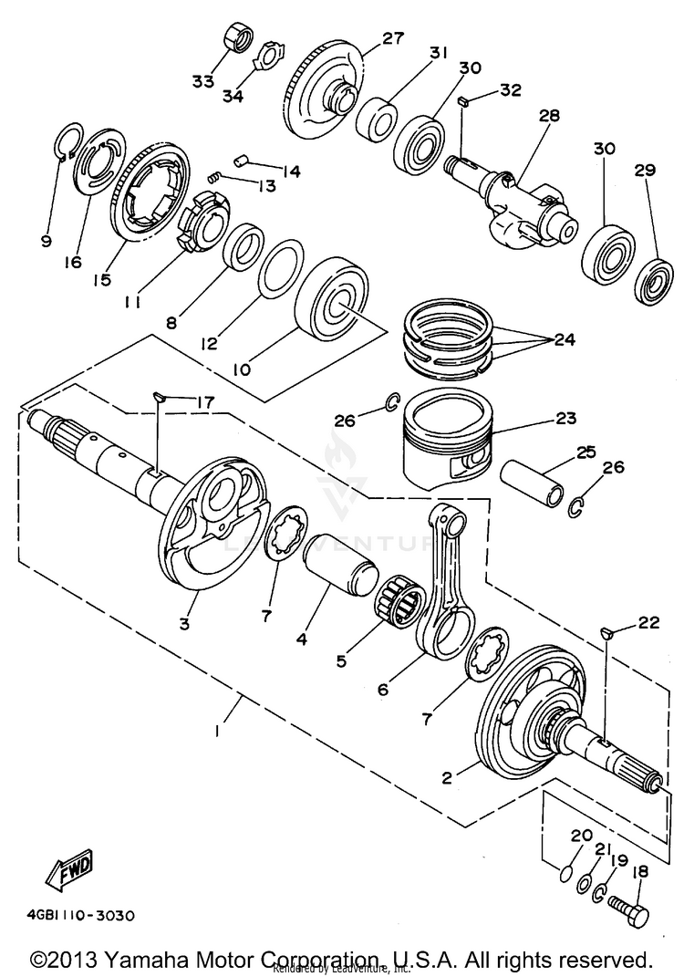 Crankshaft - Piston KODIAK 4WD - YFM400FWF - 1994 Schematic