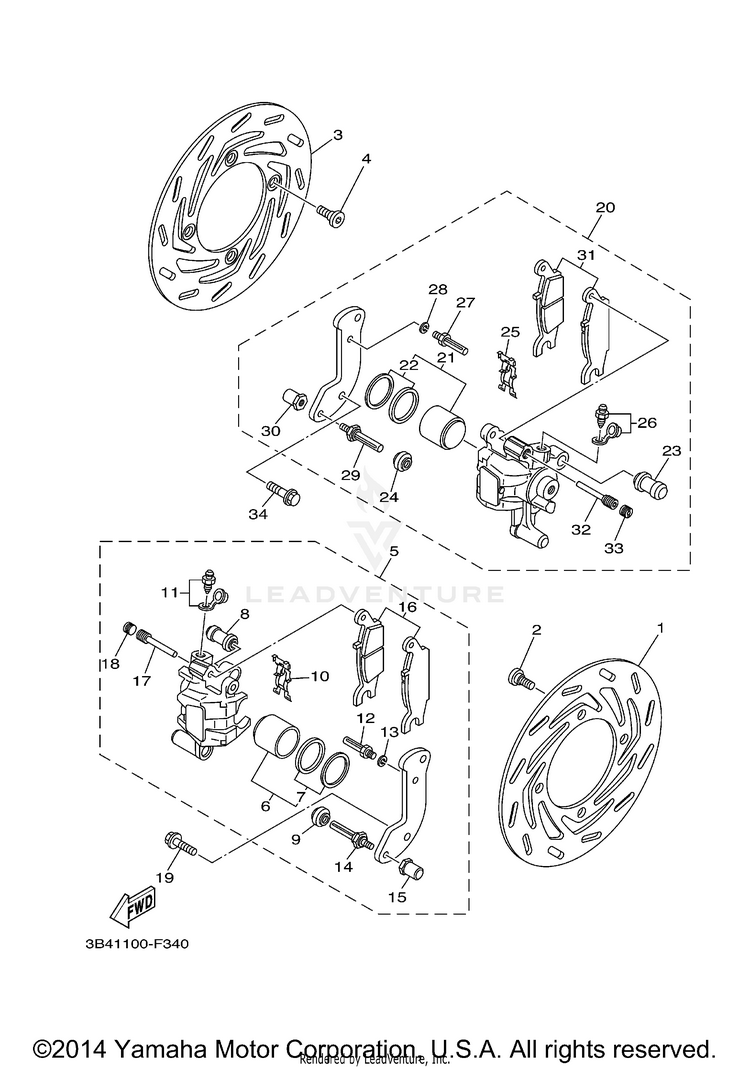 Front Brake Caliper GRIZZLY 700 FI 4WD - YFM7FGZB - 2010 Schematic