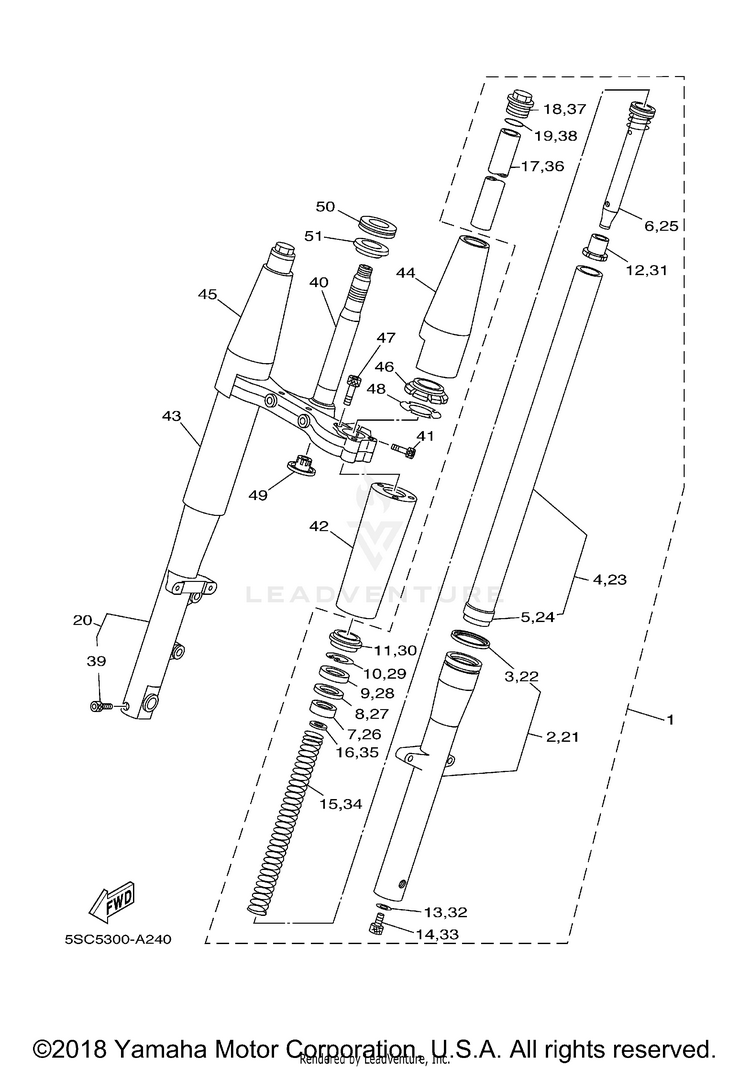 Front Fork V STAR 650 SILVERADO - XVS65ATXCB - 2008 Schematic