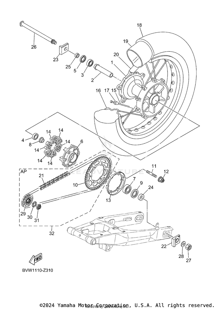 Rear Wheel TENERE 700 - XTZ7RB - 2024 Schematic