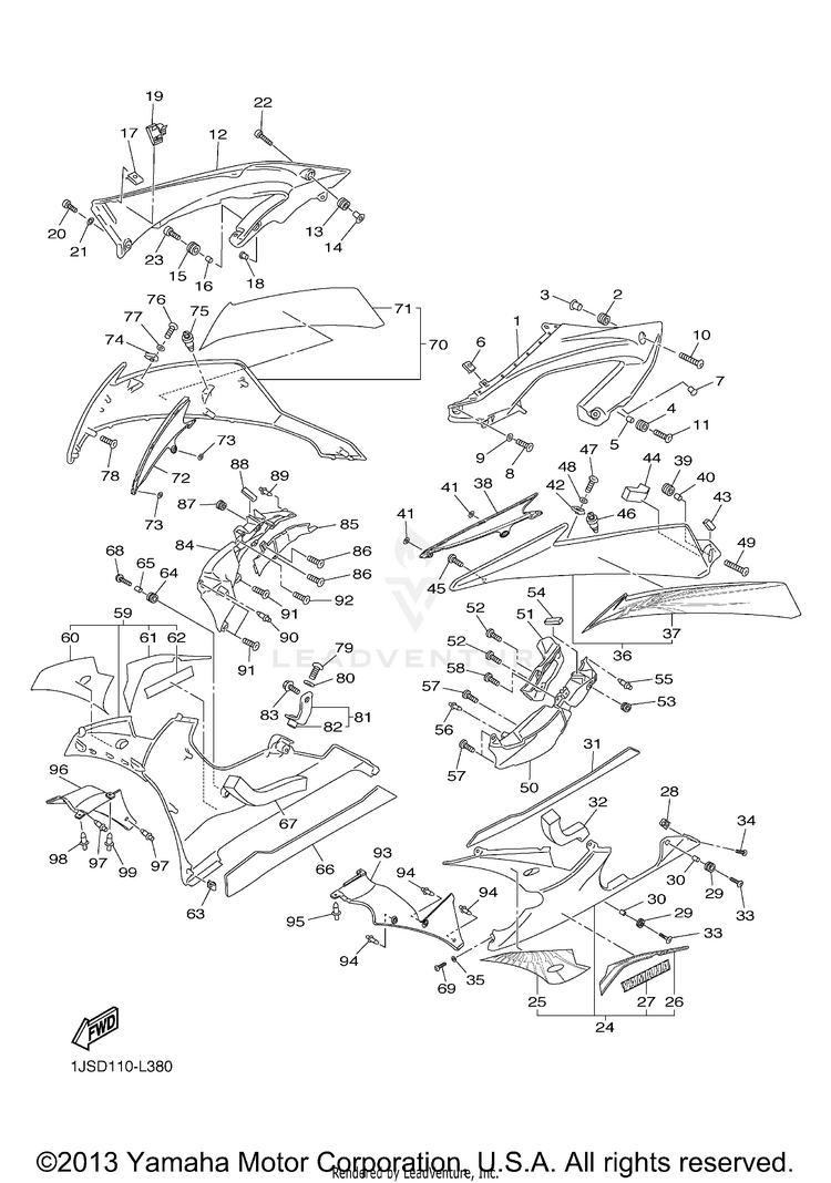 Cowling 2 YZFR6 - YZFR6BCW - 2012 Schematic