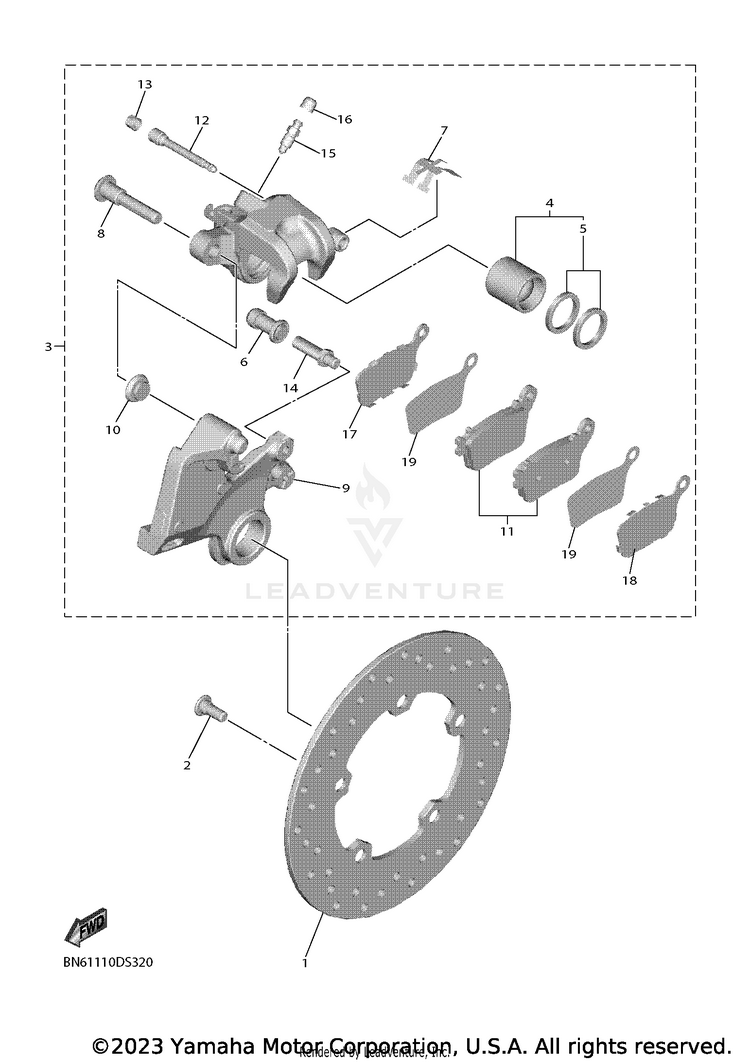 Rear Brake Caliper YZFR6 - YZFR6L1CB - 2020 Schematic