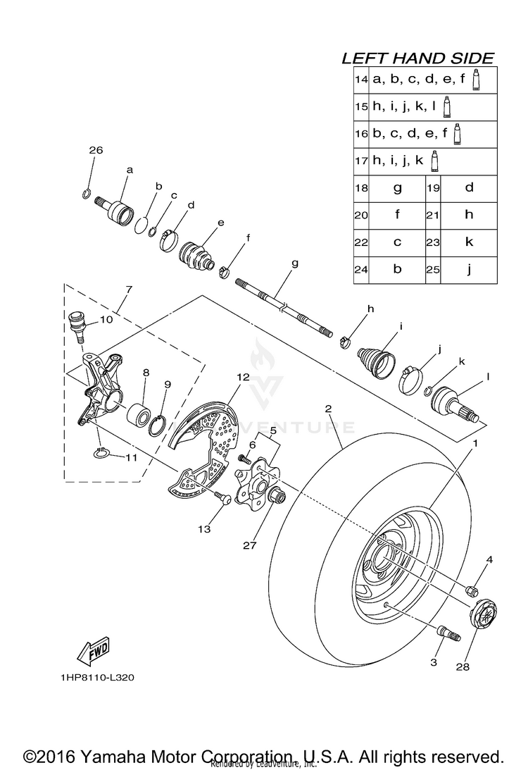 Front Wheel GRIZZLY 700 EPS 4WD - YFM7FGPBL - 2012 Schematic