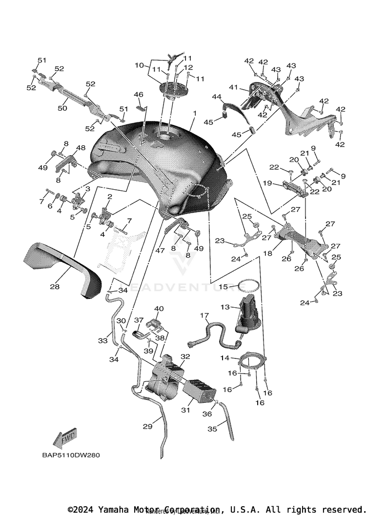 Fuel Tank 2 (For Cal) TRACER 9 GT - MTT9GTNCR - 2022 Schematic