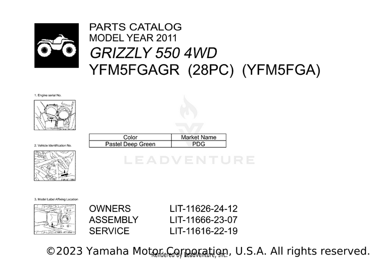 1 Title Page GRIZZLY 550 4WD - YFM5FGAGR - 2011 Schematic