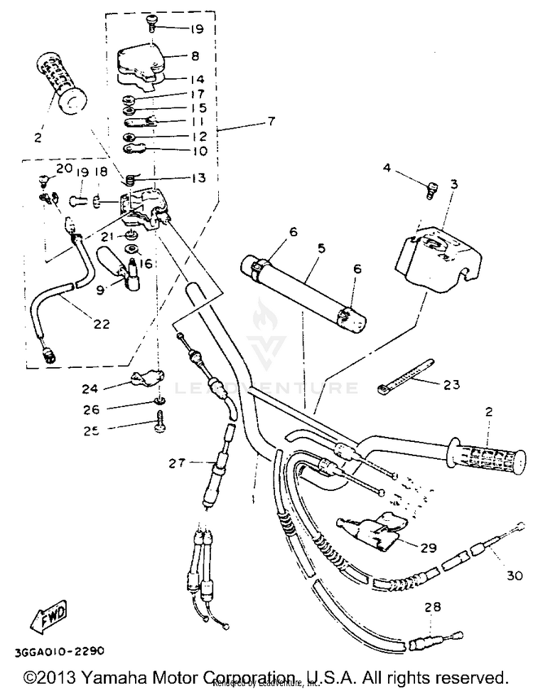 Handlebar - Cable BANSHEE - YFZ350E_MN - 1993 Schematic