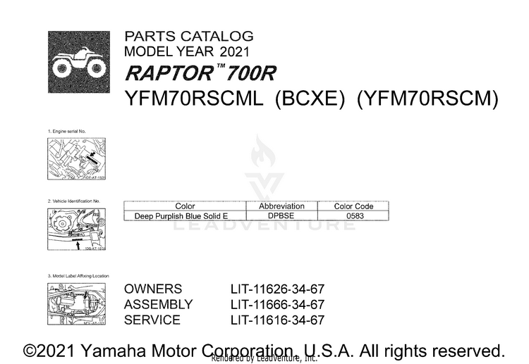 1 Title Page RAPTOR 700R - YFM70RSCML - 2021 Schematic