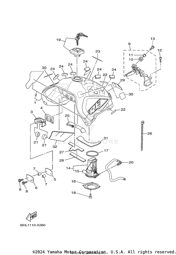 Fuel Tank TENERE 700 - XTZ7NB - 2022 Schematic