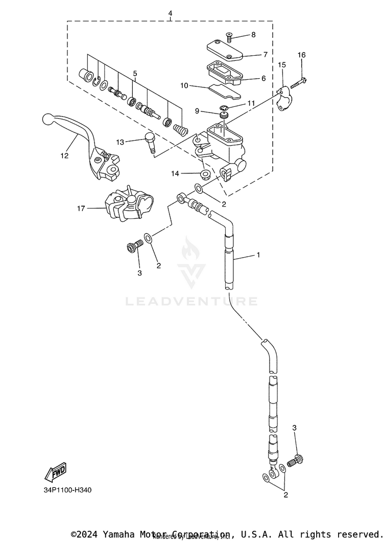 Front Master Cylinder YZ250FB - YZ250FBL - 2012 Schematic