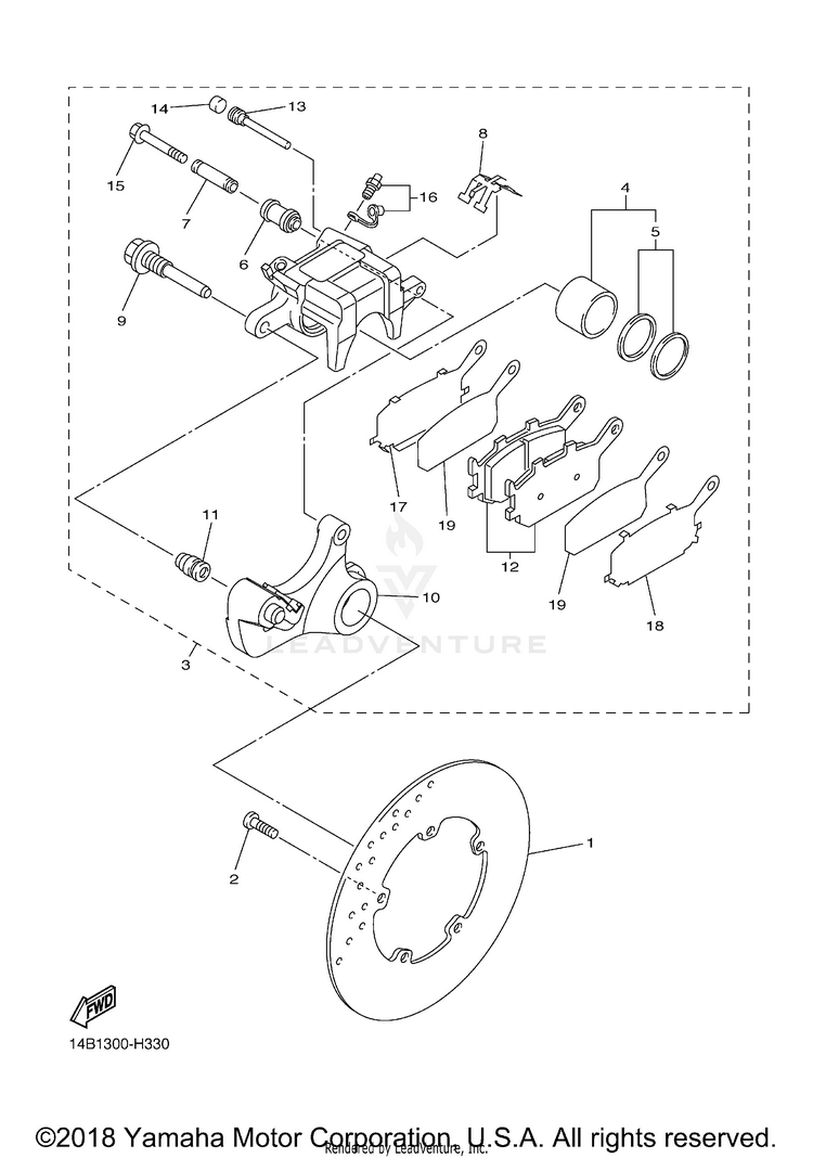 Rear Brake Caliper YZFR1 - YZFR1ZCB - 2010 Schematic