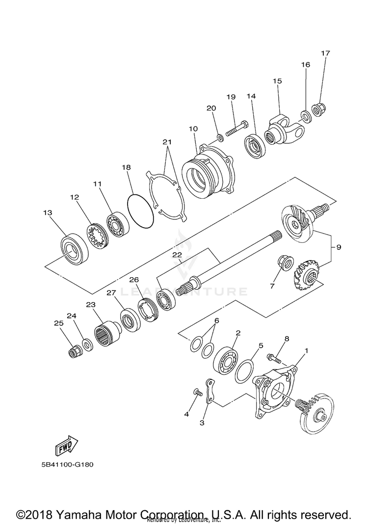 Middle Drive Gear RHINO 700 HUNTER EDI - YXR7FHB - 2012 Schematic