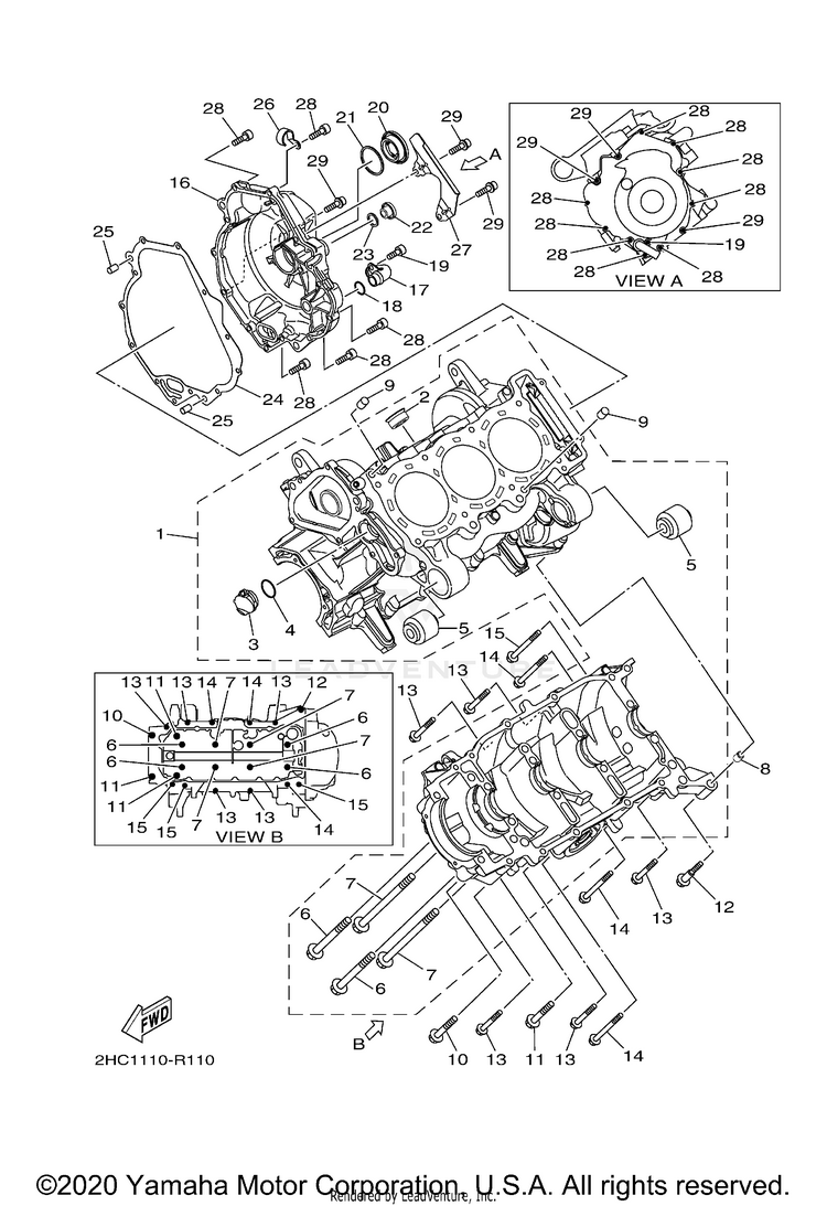 Crankcase YXZ1000R SS SE CAL - YXZ10YCCMW - 2021 Schematic