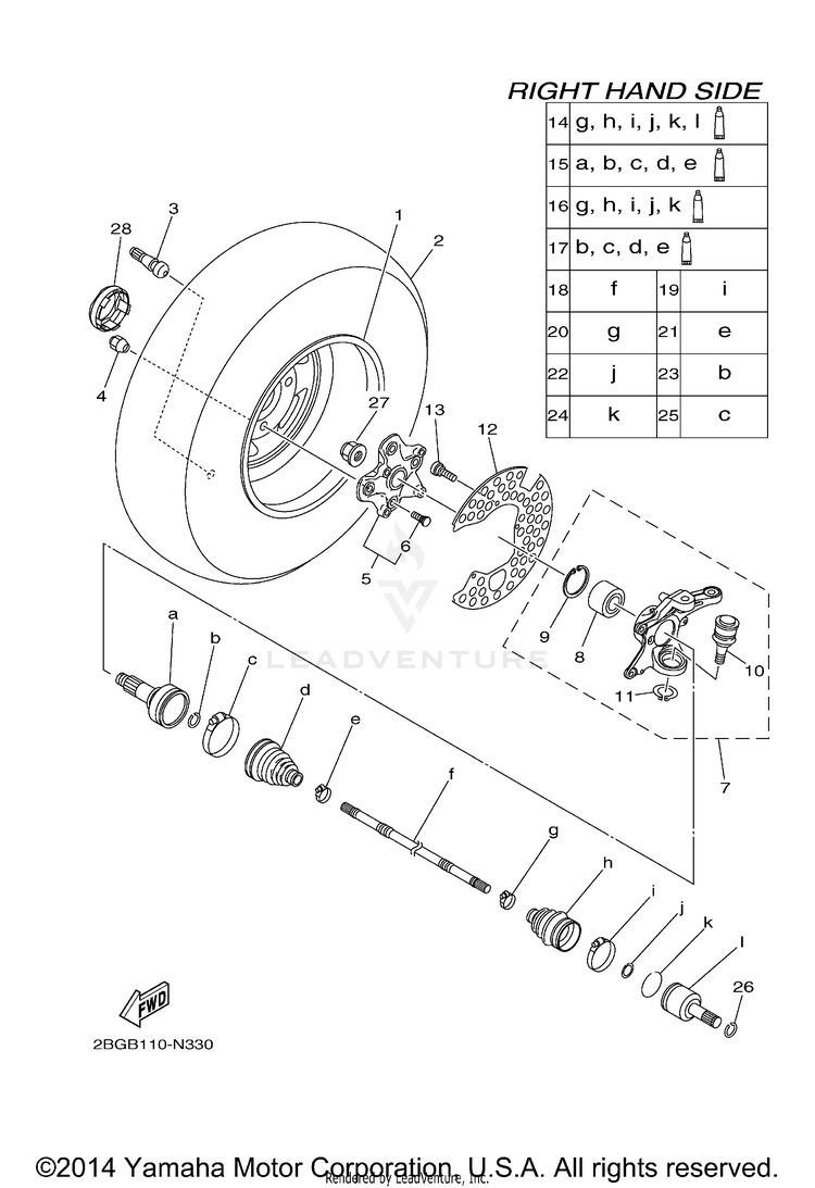 Front Wheel 2 GRIZZLY 700 EPS SE - YFM700PSFS - 2015 Schematic