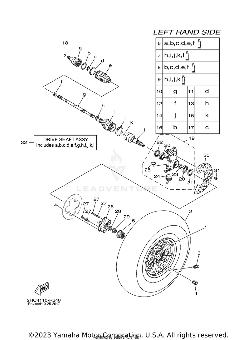 Front Wheel YXZ1000 EPS - YXZ10YPXGL - 2016 Schematic