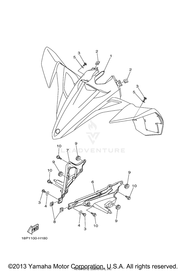 Front Fender YFZ450R (BLUISH WHITE SOLID 1) - YFZ450RYW - 2009 Schematic