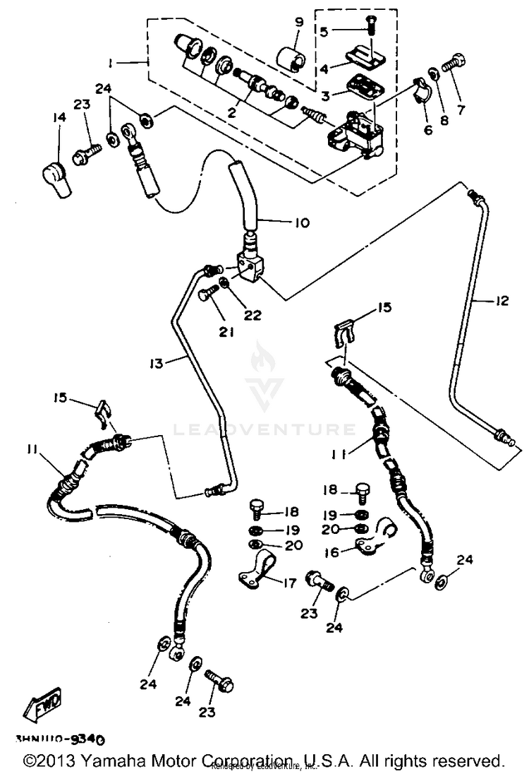 Front Master Cylinder BIG BEAR 4WD (ME & NH Only) - YFM350FWE_MNH - 1993 Schematic