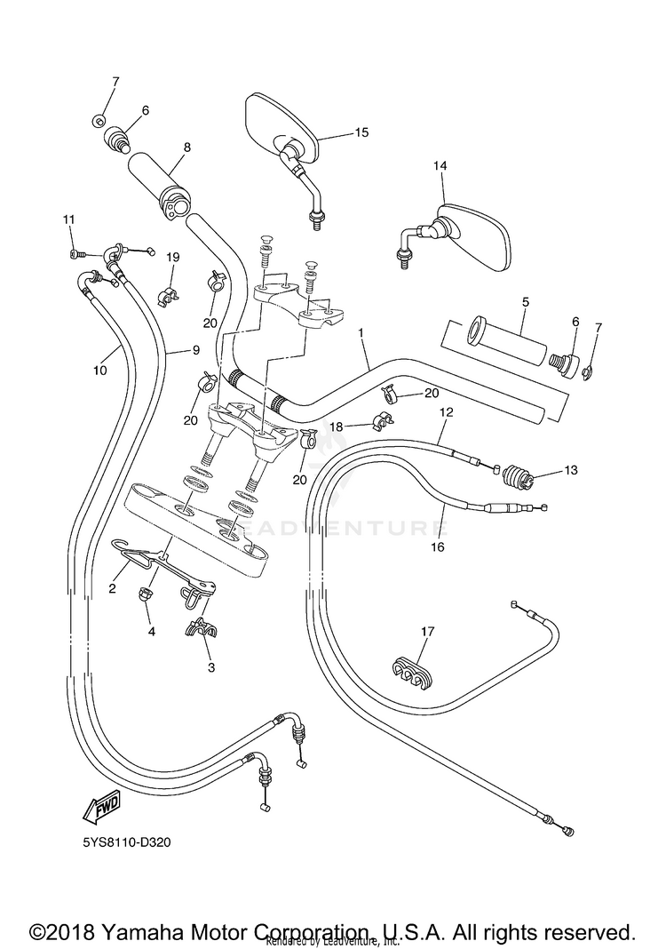 Steering Handle Cable V STAR 1100 CLASSIC - XVS11AWYCG - 2009 Schematic