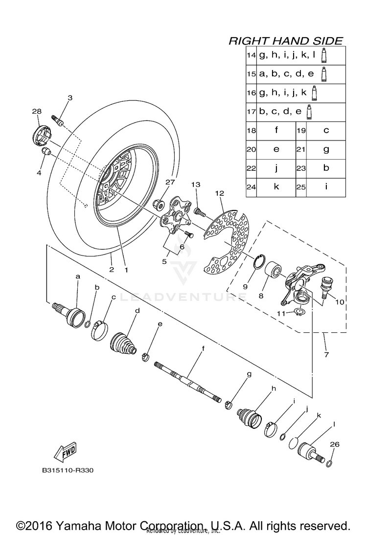 Front Wheel 2 GRIZZLY EPS 4WD LTD EDITION - YFM70GPLGR - 2016 Schematic