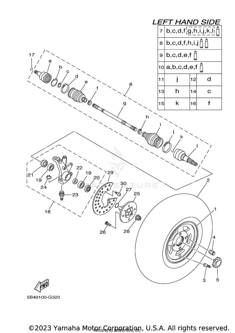 Front Wheel RHINO 700 FI  SPECIA - YXR7FSEYB - 2009 Schematic