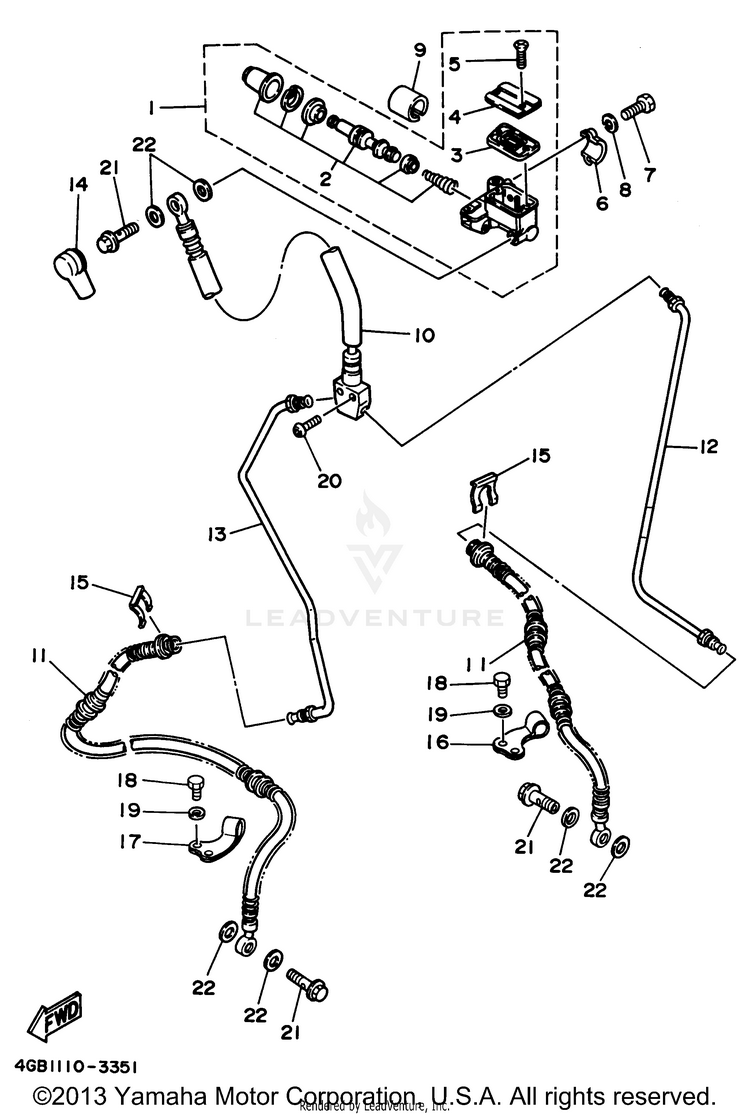 Front Master Cylinder BIG BEAR 4WD (ME & NH Only) - YFM350FWF_MNH - 1994 Schematic