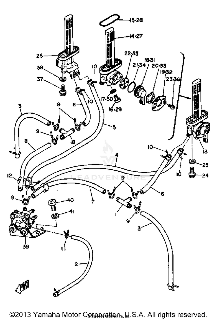 Fuel Cock Piping XS1100SG - 1980 Schematic