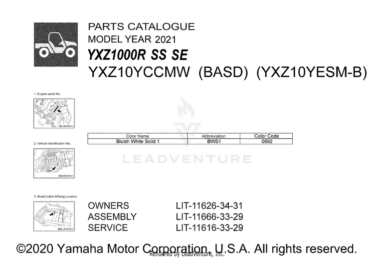 1 Title Page YXZ1000R SS SE CAL - YXZ10YCCMW - 2021 Schematic