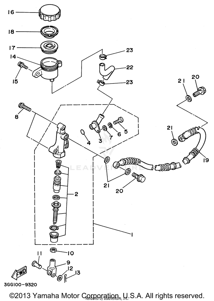 Rear Master Cylinder BANSHEE - YFZ350H - 1996 Schematic