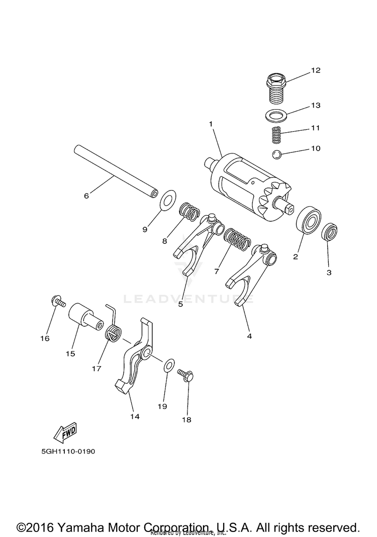 Shift Cam Fork GRIZZLY 450 4WD - YFM45FGBGR - 2012 Schematic