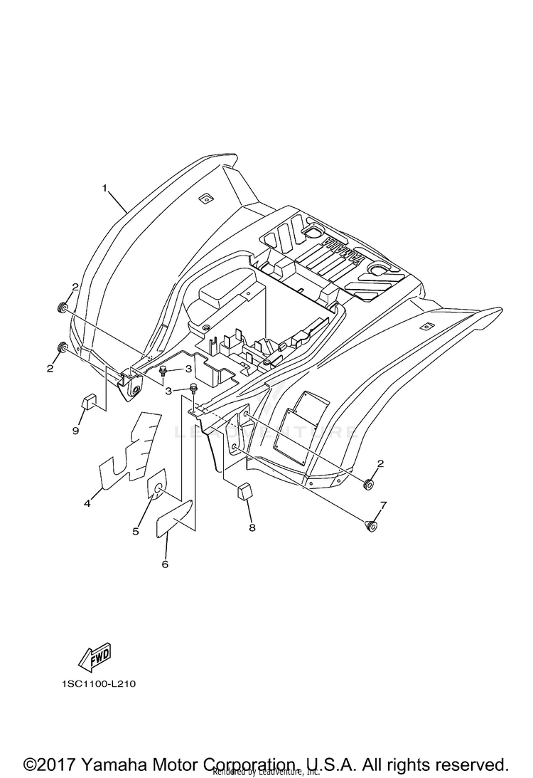 Rear Fender GRIZZLY 300 - YFM30GBGR - 2012 Schematic